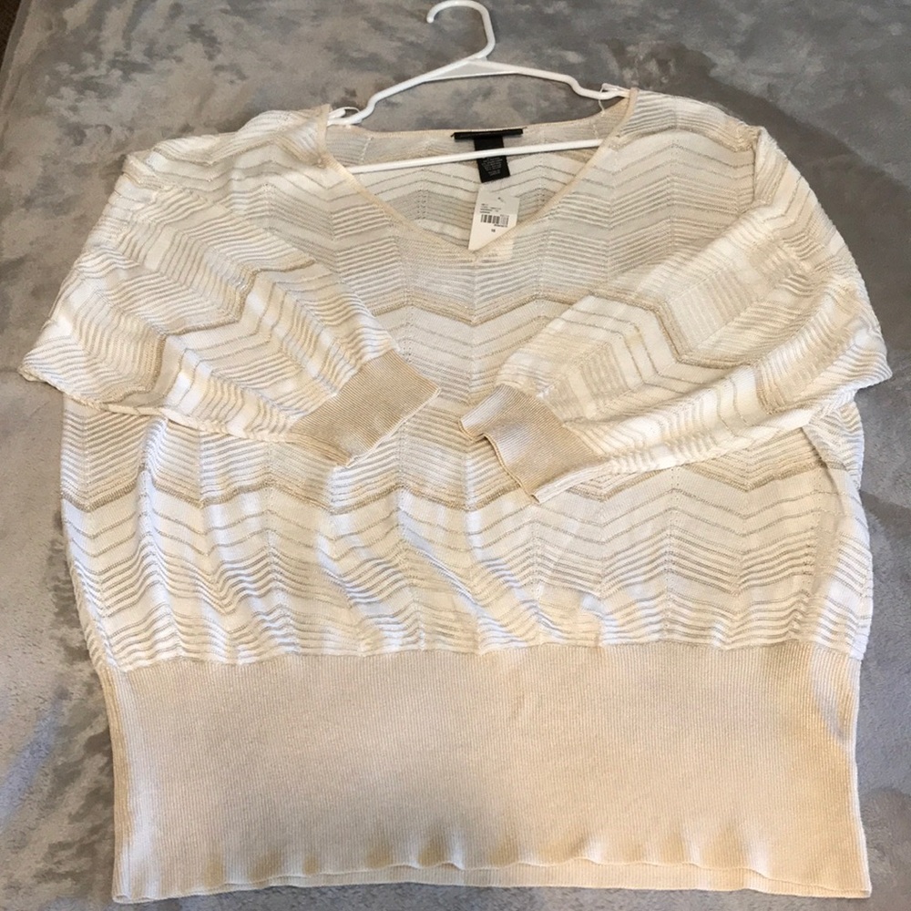 White and Gold Zig Zag Print Sweater.